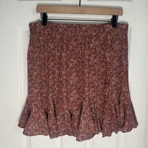 Floral Ruffle Hem Skirt - Orange with Navy Flowers
